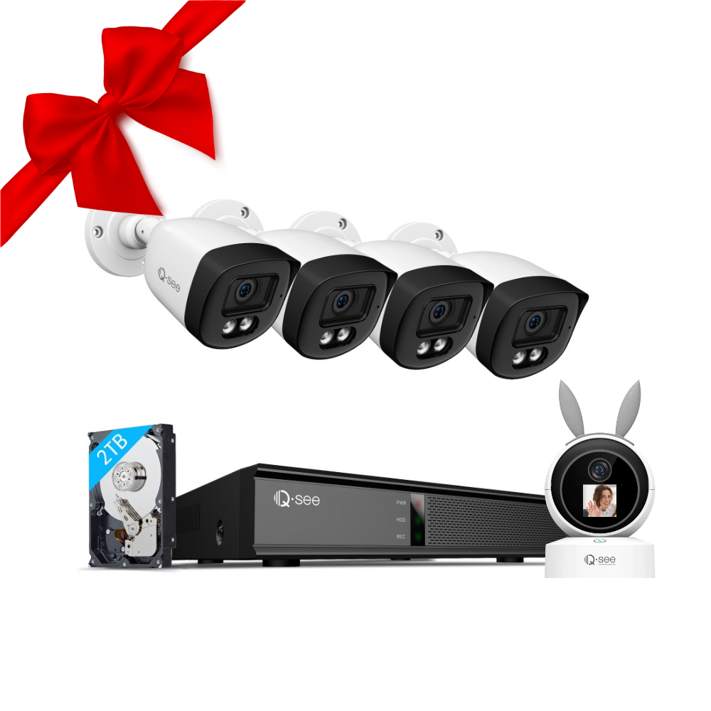 Qsee 4K 2TB PoE NVR Bullet Camera Security System with Color Night Vision QP08048YC